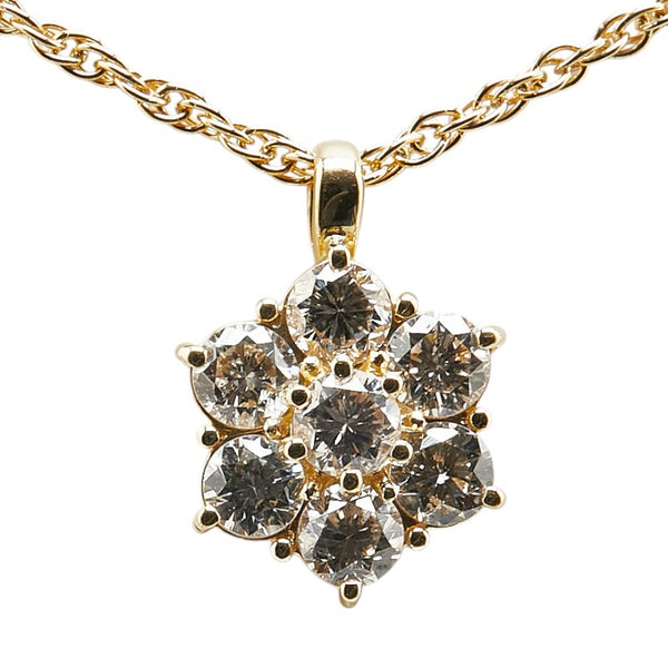 K18YG イエローゴールド ダイヤ1.03ct フラワー 花 モチーフ ペンダントネックレス レディース 【中古】