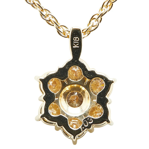 K18YG イエローゴールド ダイヤ1.03ct フラワー 花 モチーフ ペンダントネックレス レディース 【中古】