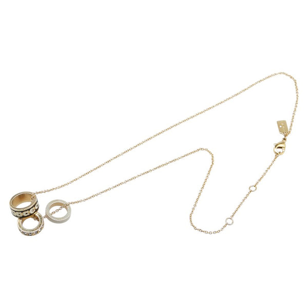 コーチ シグネチャー 3連 サークル ラインストーン ネックレス ゴールド ブラック ホワイト メッキ レディース COACH 【中古】