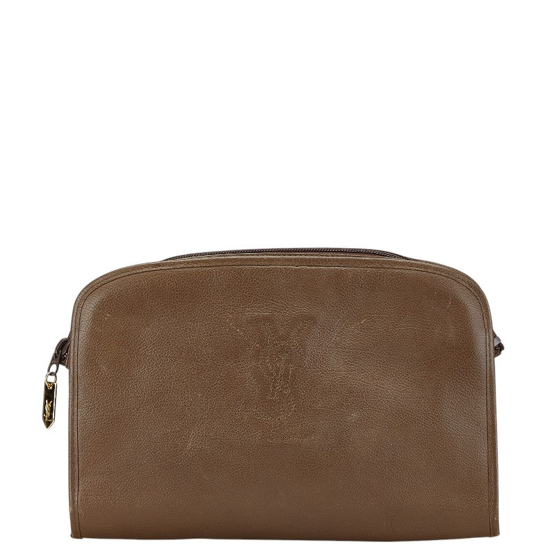 サンローラン YSLロゴ セカンドバッグ クラッチバッグ ブラウン レザー メンズ SAINT LAURENT 【中古】