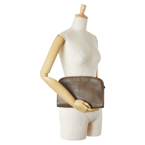 サンローラン YSLロゴ セカンドバッグ クラッチバッグ ブラウン レザー メンズ SAINT LAURENT 【中古】