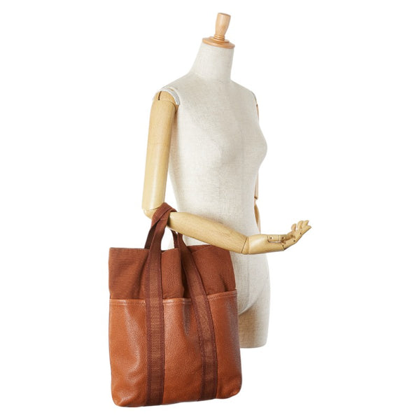 エルメス フールトゥ カバス ハーフレザー トートバッグ ブラウン キャンバス レザー レディース HERMES 【中古】