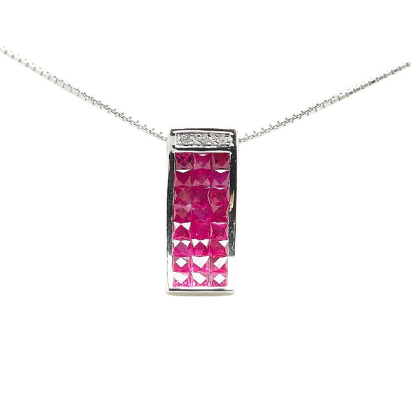 K18WG ホワイトゴールド ルビー2.30ct ダイヤ0.05ct プレート ペンダントネックレス レディース 【中古】