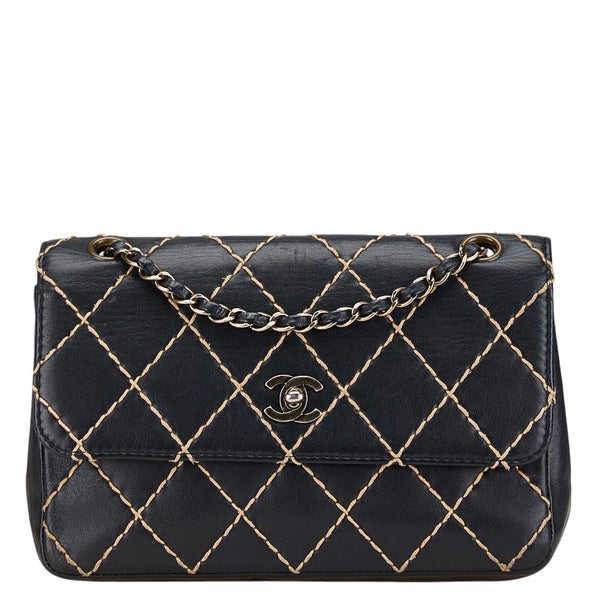 シャネル マトラッセ ワイルドステッチ チェーン ショルダーバッグ ブラック レザー レディース CHANEL 【中古】