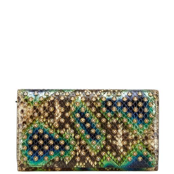 クリスチャンルブタン ロックスタッズスパイク パイソン 長財布 グリーン マルチカラー レザー レディース Christian Louboutin 【中古】