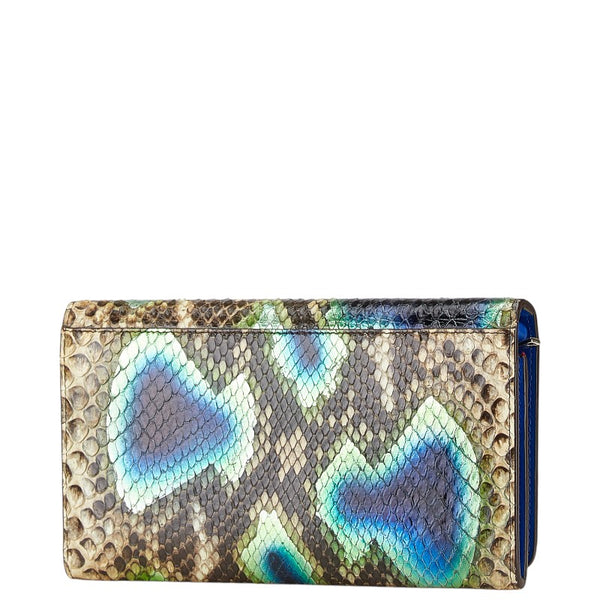 クリスチャンルブタン ロックスタッズスパイク パイソン 長財布 グリーン マルチカラー レザー レディース Christian Louboutin 【中古】