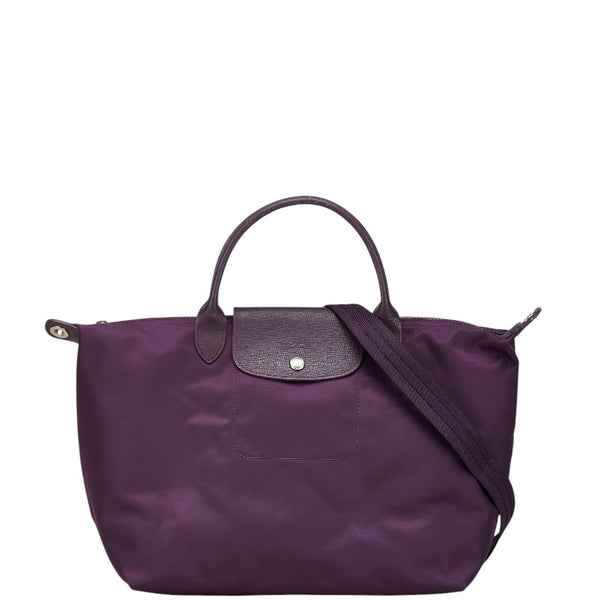 ロンシャン ル プリアージュ ネオ M ハンドバッグ ショルダーバッグ 2WAY パープル ナイロン レザー レディース Longchamp 【中古】