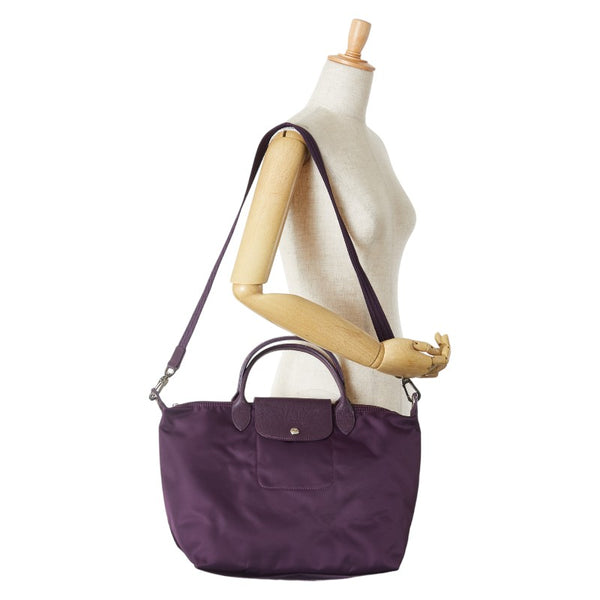 ロンシャン ル プリアージュ ネオ M ハンドバッグ ショルダーバッグ 2WAY パープル ナイロン レザー レディース Longchamp 【中古】