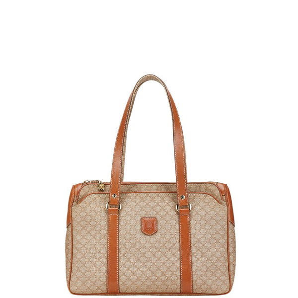 セリーヌ マカダム ハンドバッグ ベージュ ブラウン PVC レザー レディース CELINE 【中古】