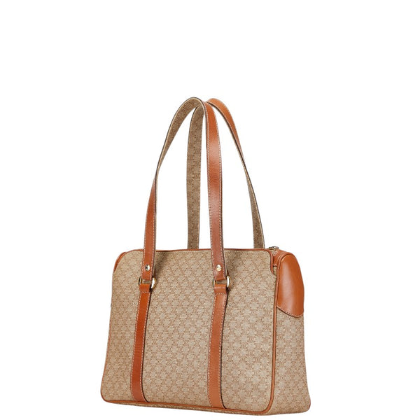 セリーヌ マカダム ハンドバッグ ベージュ ブラウン PVC レザー レディース CELINE 【中古】