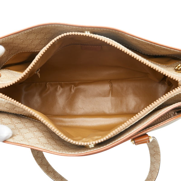 セリーヌ マカダム ハンドバッグ ベージュ ブラウン PVC レザー レディース CELINE 【中古】