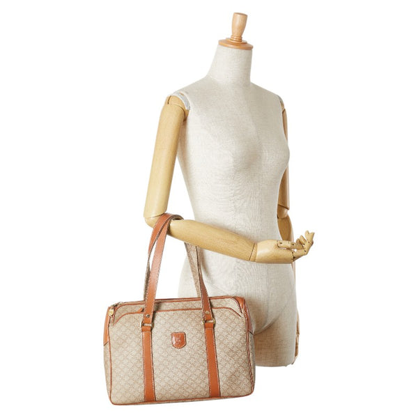 セリーヌ マカダム ハンドバッグ ベージュ ブラウン PVC レザー レディース CELINE 【中古】