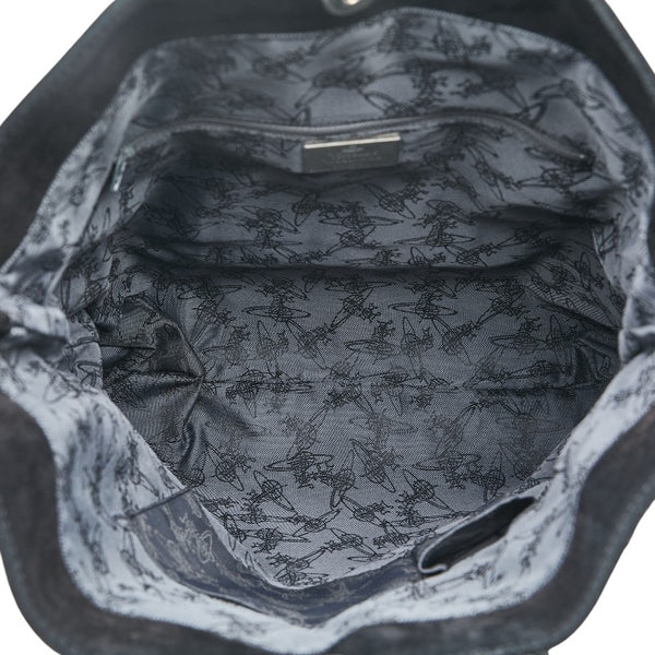 ヴィヴィアンウエストウッド ロゴ ハンドバッグ トートバッグ ブラック スウェード レザー レディース Vivienne Westwood 【中古】