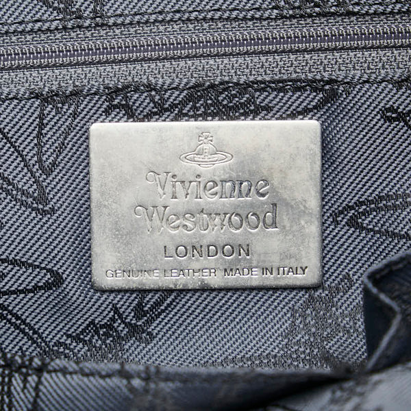 ヴィヴィアンウエストウッド ロゴ ハンドバッグ トートバッグ ブラック スウェード レザー レディース Vivienne Westwood 【中古】