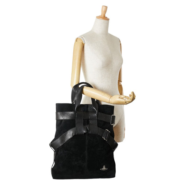 ヴィヴィアンウエストウッド ロゴ ハンドバッグ トートバッグ ブラック スウェード レザー レディース Vivienne Westwood 【中古】
