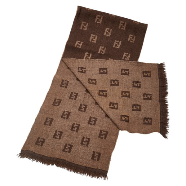 フェンディ ズッカ マフラー ブラウン ベージュ ウール レディース FENDI 【中古】