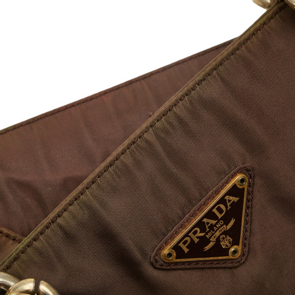 プラダ 三角ロゴプレート トートバッグ ハンドバッグ ブラウン ナイロン レディース PRADA 【中古】