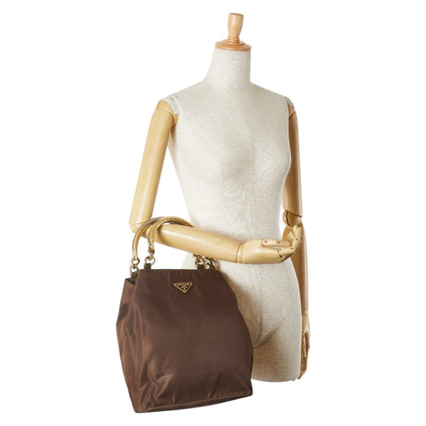 プラダ 三角ロゴプレート トートバッグ ハンドバッグ ブラウン ナイロン レディース PRADA 【中古】