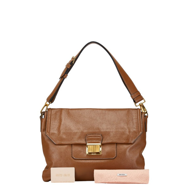 ミュウミュウ ショルダーバッグ ブラウン レザー レディース MIUMIU 【中古】