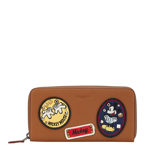 コーチ ×ディズニー ミッキーマウス パッチワーク アコーディオン ジップ 長財布 ラウンドファスナー F59340 ブラウン レザー レディース COACH 【中古】