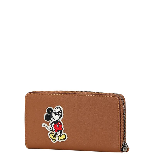 コーチ ×ディズニー ミッキーマウス パッチワーク アコーディオン ジップ 長財布 ラウンドファスナー F59340 ブラウン レザー レディース COACH 【中古】