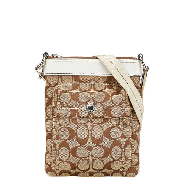コーチ シグネチャー ショルダーバッグ ブラウン ホワイト キャンバス レザー レディース COACH 【中古】