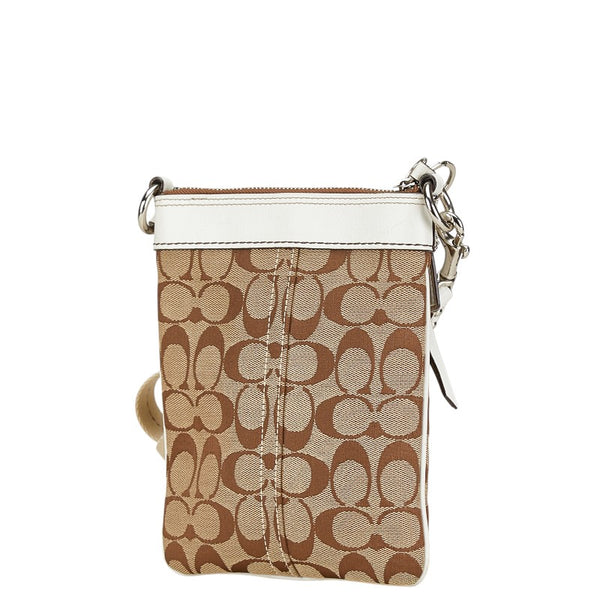 コーチ シグネチャー ショルダーバッグ ブラウン ホワイト キャンバス レザー レディース COACH 【中古】