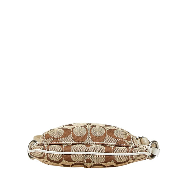 コーチ シグネチャー ショルダーバッグ ブラウン ホワイト キャンバス レザー レディース COACH 【中古】