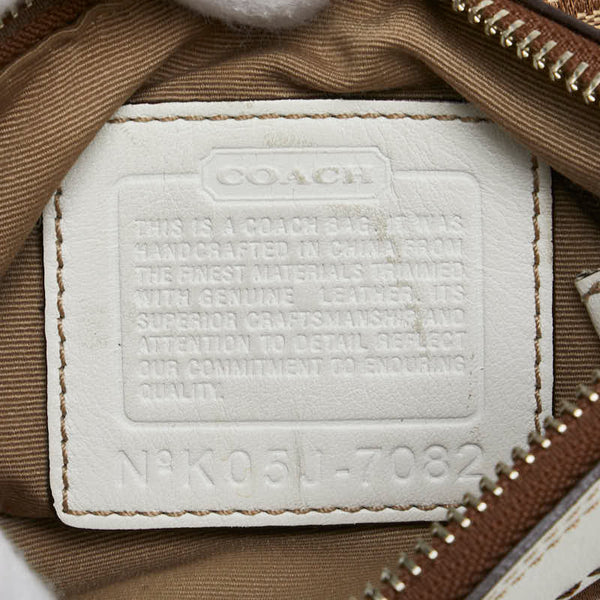 コーチ シグネチャー ショルダーバッグ ブラウン ホワイト キャンバス レザー レディース COACH 【中古】