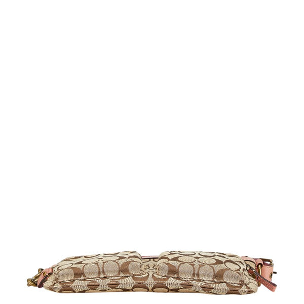 コーチ シグネチャー ショルダーバッグ ブラウン ピンク キャンバス レザー レディース COACH 【中古】