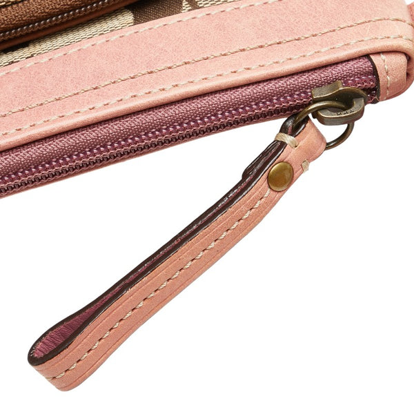 コーチ シグネチャー ショルダーバッグ ブラウン ピンク キャンバス レザー レディース COACH 【中古】