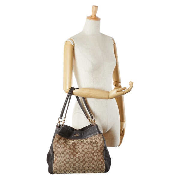 コーチ シグネチャー ハンドバッグ ブラウン キャンバス レザー レディース COACH 【中古】