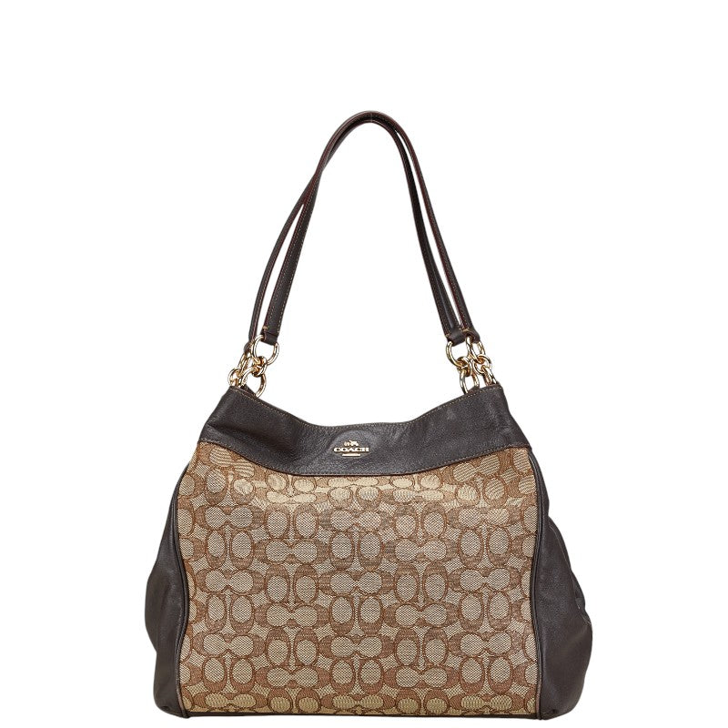 コーチ シグネチャー ハンドバッグ ブラウン キャンバス レザー レディース COACH 【中古】