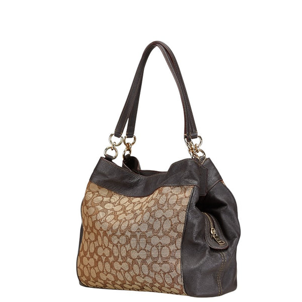コーチ シグネチャー ハンドバッグ ブラウン キャンバス レザー レディース COACH 【中古】