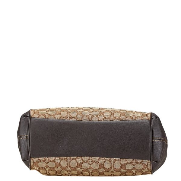 コーチ シグネチャー ハンドバッグ ブラウン キャンバス レザー レディース COACH 【中古】