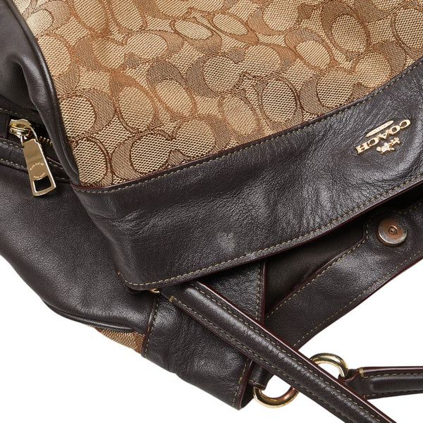 コーチ シグネチャー ハンドバッグ ブラウン キャンバス レザー レディース COACH 【中古】