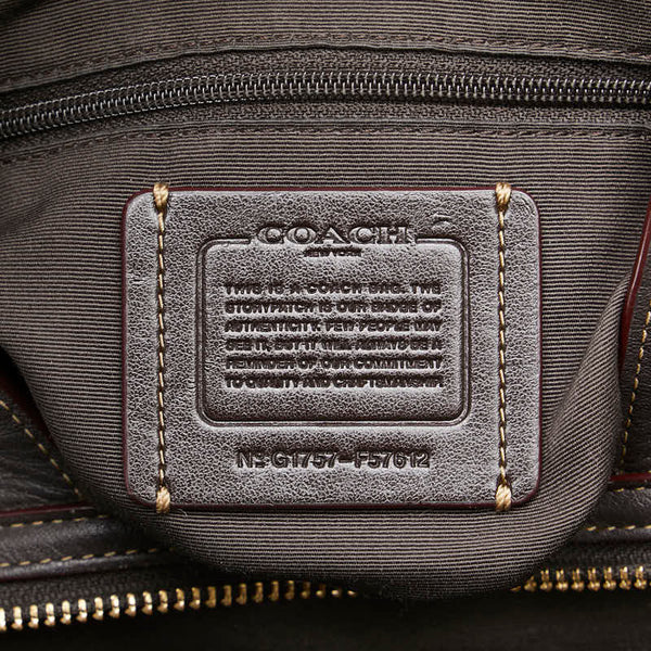 コーチ シグネチャー ハンドバッグ ブラウン キャンバス レザー レディース COACH 【中古】