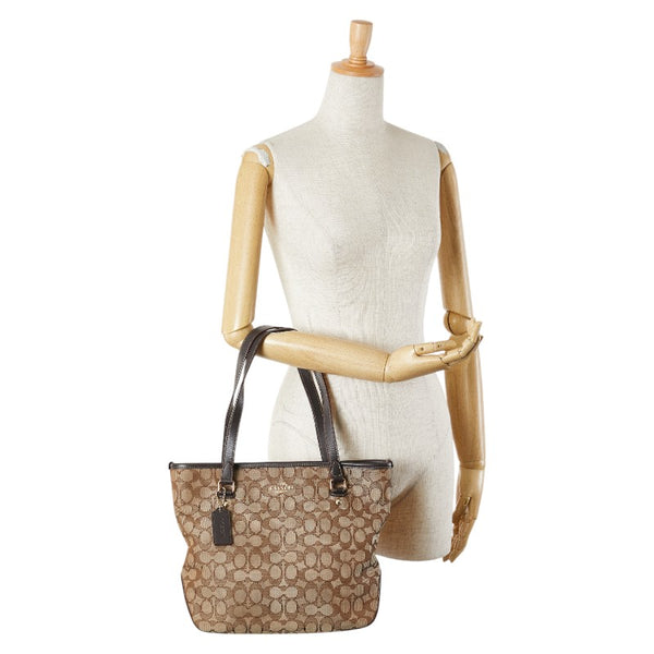 コーチ シグネチャー ハンドバッグ トートバッグ F58282 ブラウン キャンバス レザー レディース COACH 【中古】