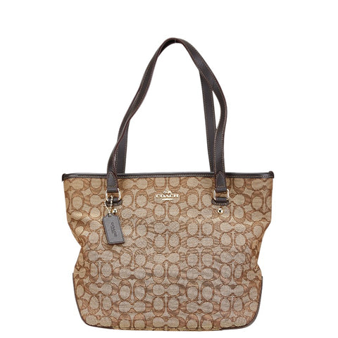 コーチ シグネチャー ハンドバッグ トートバッグ F58282 ブラウン キャンバス レザー レディース COACH 【中古】