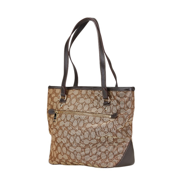 コーチ シグネチャー ハンドバッグ トートバッグ F58282 ブラウン キャンバス レザー レディース COACH 【中古】