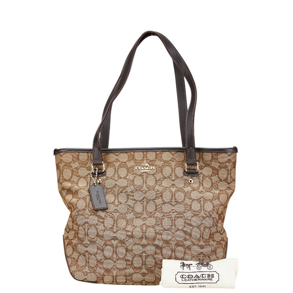 コーチ シグネチャー ハンドバッグ トートバッグ F58282 ブラウン キャンバス レザー レディース COACH 【中古】