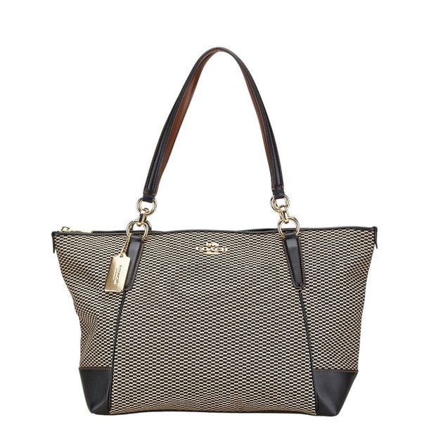 コーチ エクスプローデッド トートバッグ F28467 ベージュ ブラック キャンバス レザー レディース COACH 【中古】