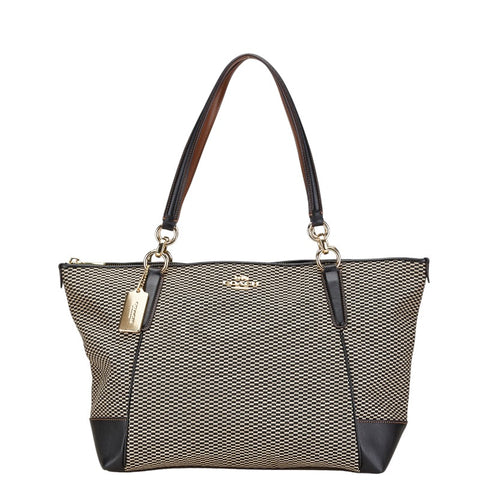 コーチ エクスプローデッド トートバッグ F28467 ベージュ ブラック キャンバス レザー レディース COACH 【中古】