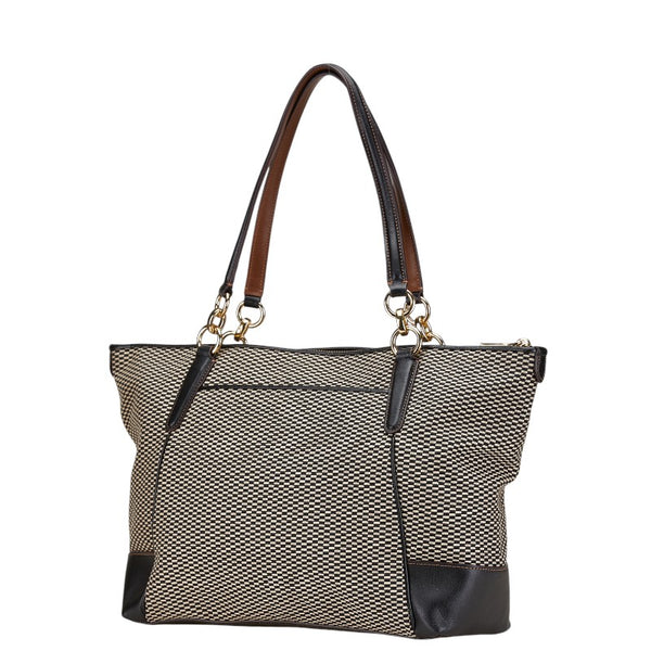 コーチ エクスプローデッド トートバッグ F28467 ベージュ ブラック キャンバス レザー レディース COACH 【中古】