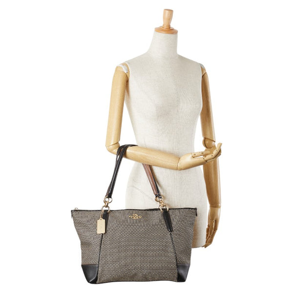 コーチ エクスプローデッド トートバッグ F28467 ベージュ ブラック キャンバス レザー レディース COACH 【中古】