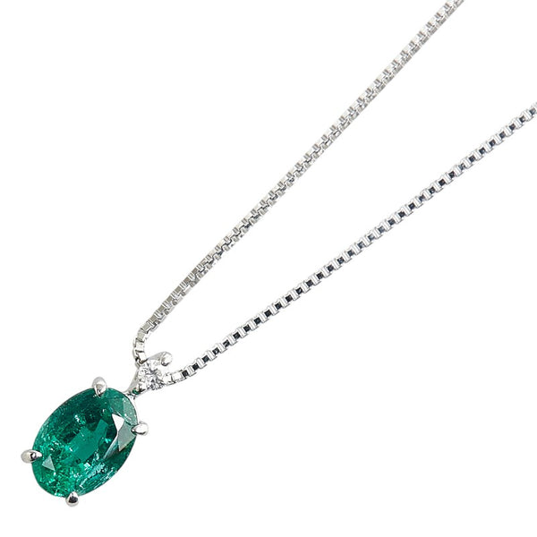 Pt950 プラチナ Pt850 プラチナ エメラルド0.71ct ダイヤ0.02ct ペンダントネックレス レディース 【中古】