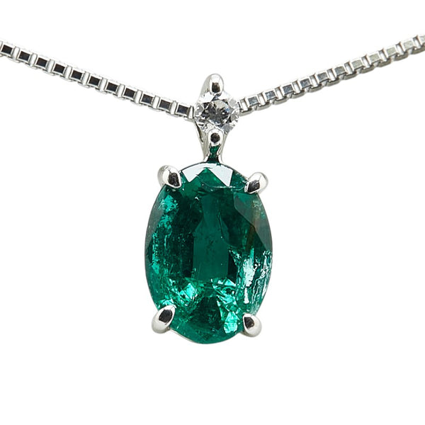 Pt950 プラチナ Pt850 プラチナ エメラルド0.71ct ダイヤ0.02ct ペンダントネックレス レディース 【中古】