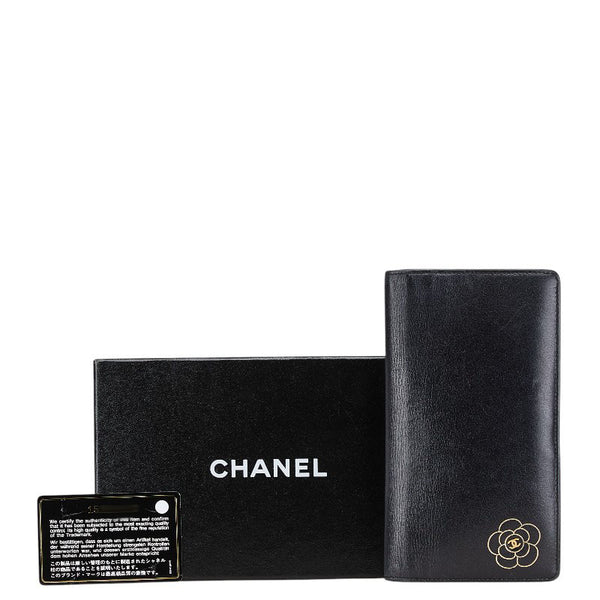 シャネル カメリア ココマーク 長財布 ブラック レザー レディース CHANEL 【中古】