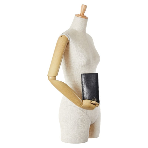 シャネル カメリア ココマーク 長財布 ブラック レザー レディース CHANEL 【中古】