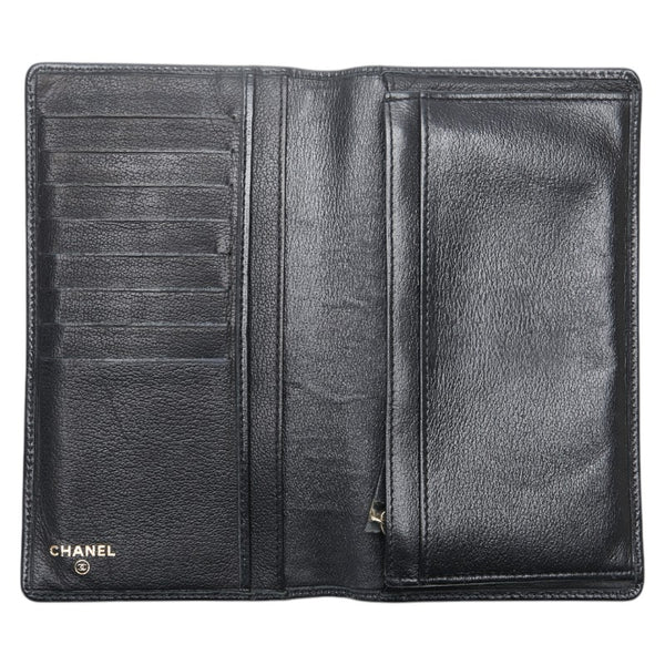 シャネル カメリア ココマーク 長財布 ブラック レザー レディース CHANEL 【中古】